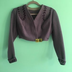 1940s wool embroidered lilac crop jacket